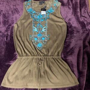 Votre Nom  Top with Blue turquoise beads XL